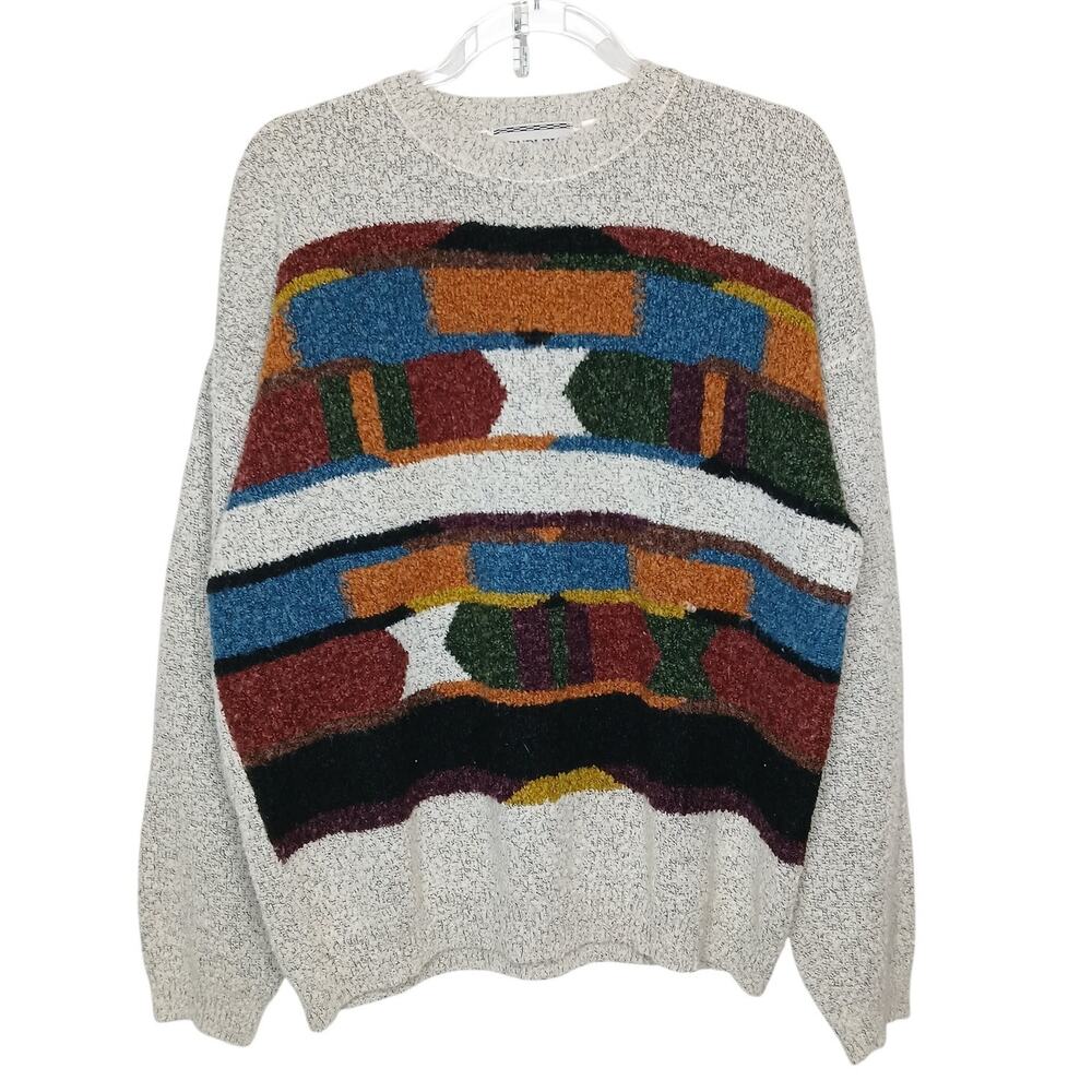 Vintage Duplex Print Wool Sweater Mens LG Grandpa Cabincore Fishermen Heritage
